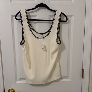 J. Crew Cream Tank Top with Black Trim XL NWT